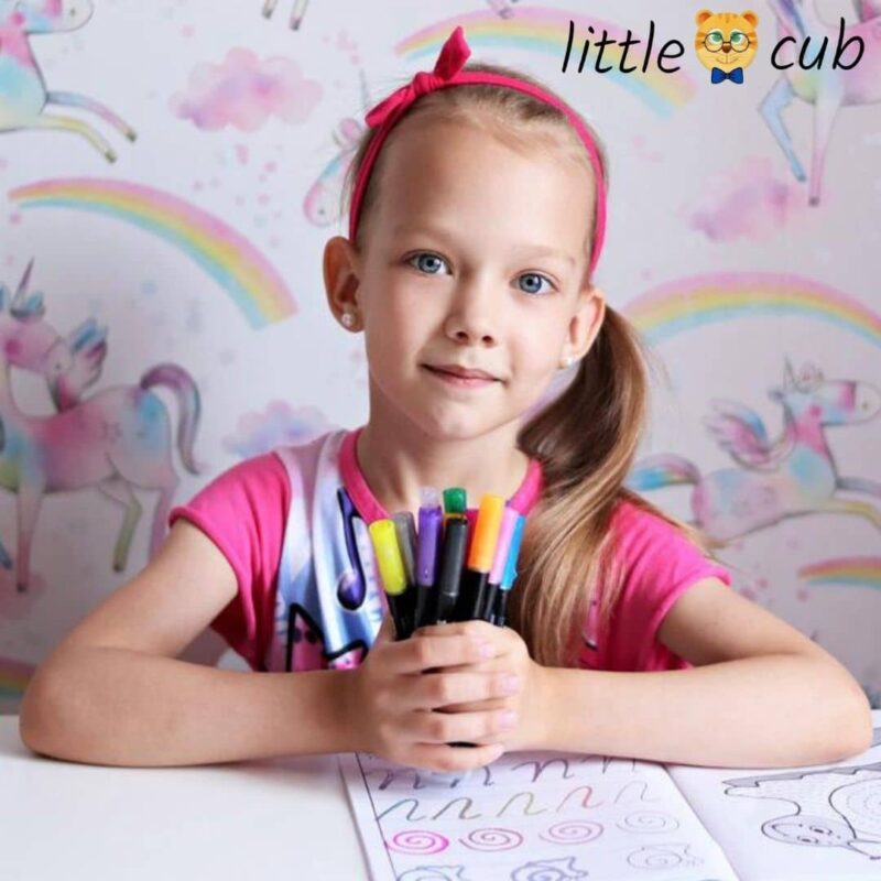 children writing with little cub markers