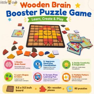 Wooden Puzzle Board 9.5 inches and 92 Puzzle pieces and 20 cards