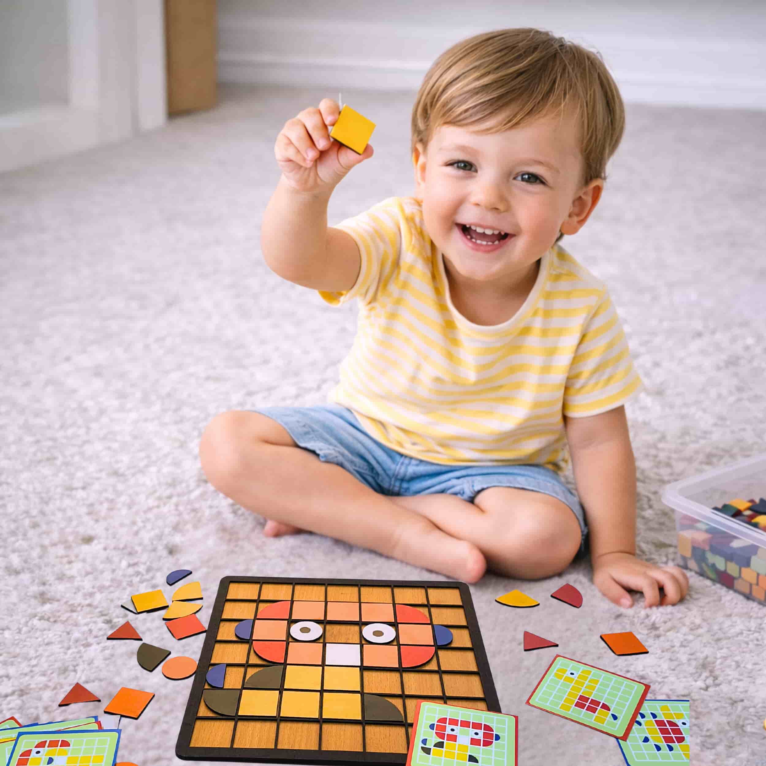 Baby playing with wooden puzzle Baby playing with wooden puzzle